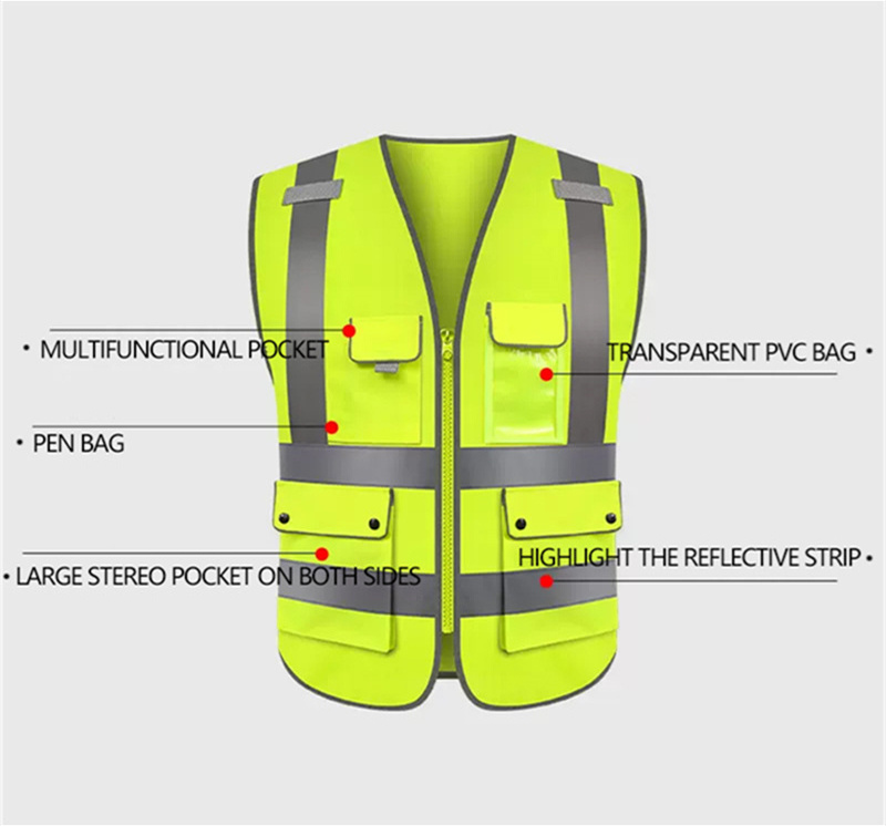 High Visible Security Reflective Jacket 100% Polyester Fabric Safety Vest Customized LOGO Orange fluorescent hivis vest