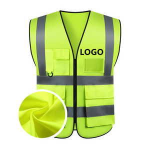 Fluorescent yellow Reflective safety Vest with logo for road safety Mesh for summer