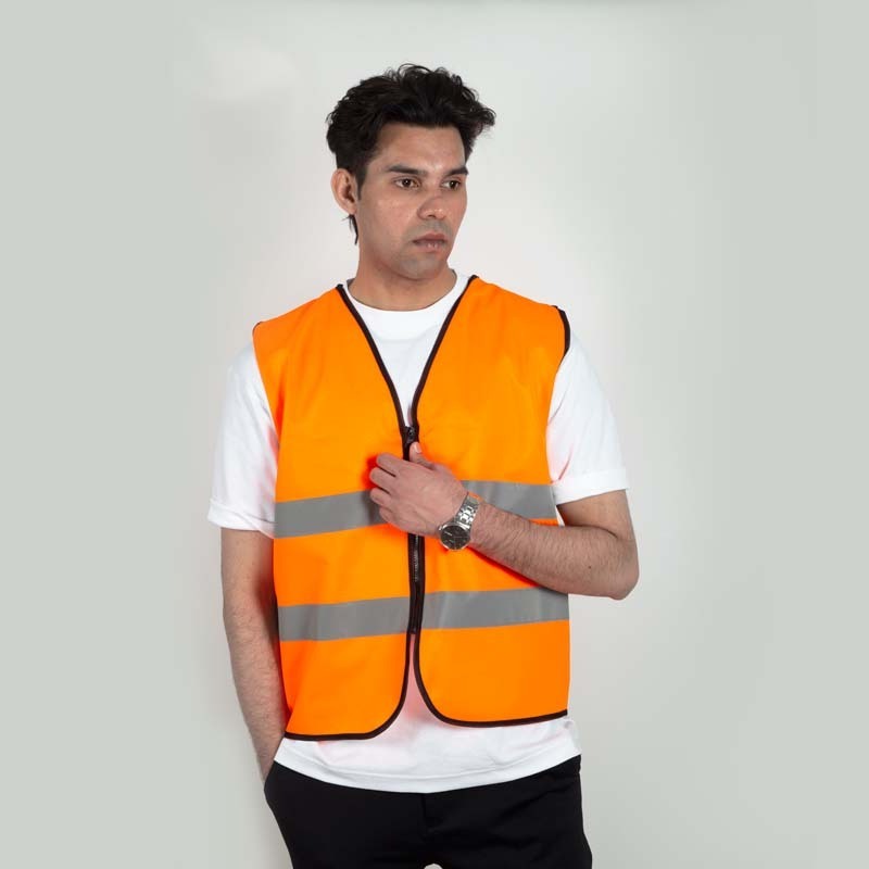 construction mens black and yellow and orange custom customised reflective safety work vest with logo with pockets