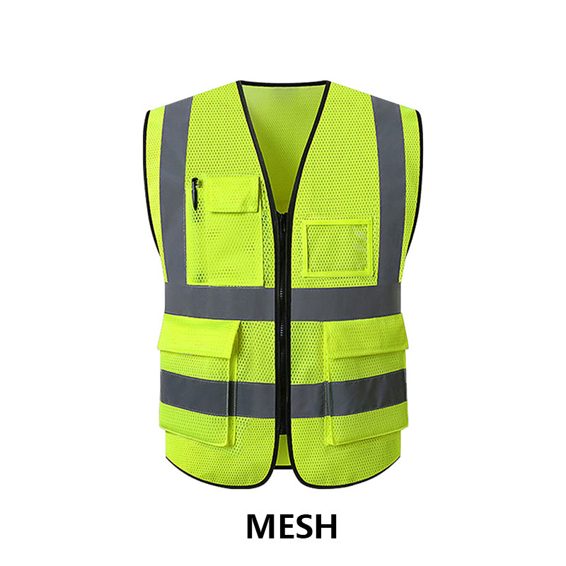 Fluorescent yellow Reflective safety Vest with logo for road safety Mesh for summer