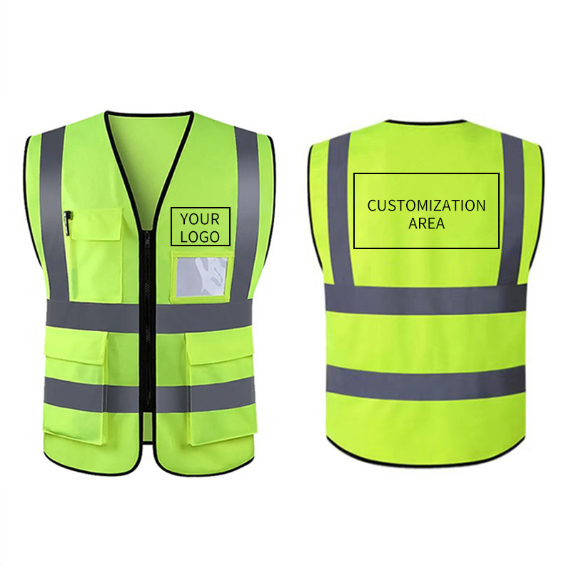 Custom logo high visible  safety vest high visibility class 3 reflector jacket with multi pockets ID window