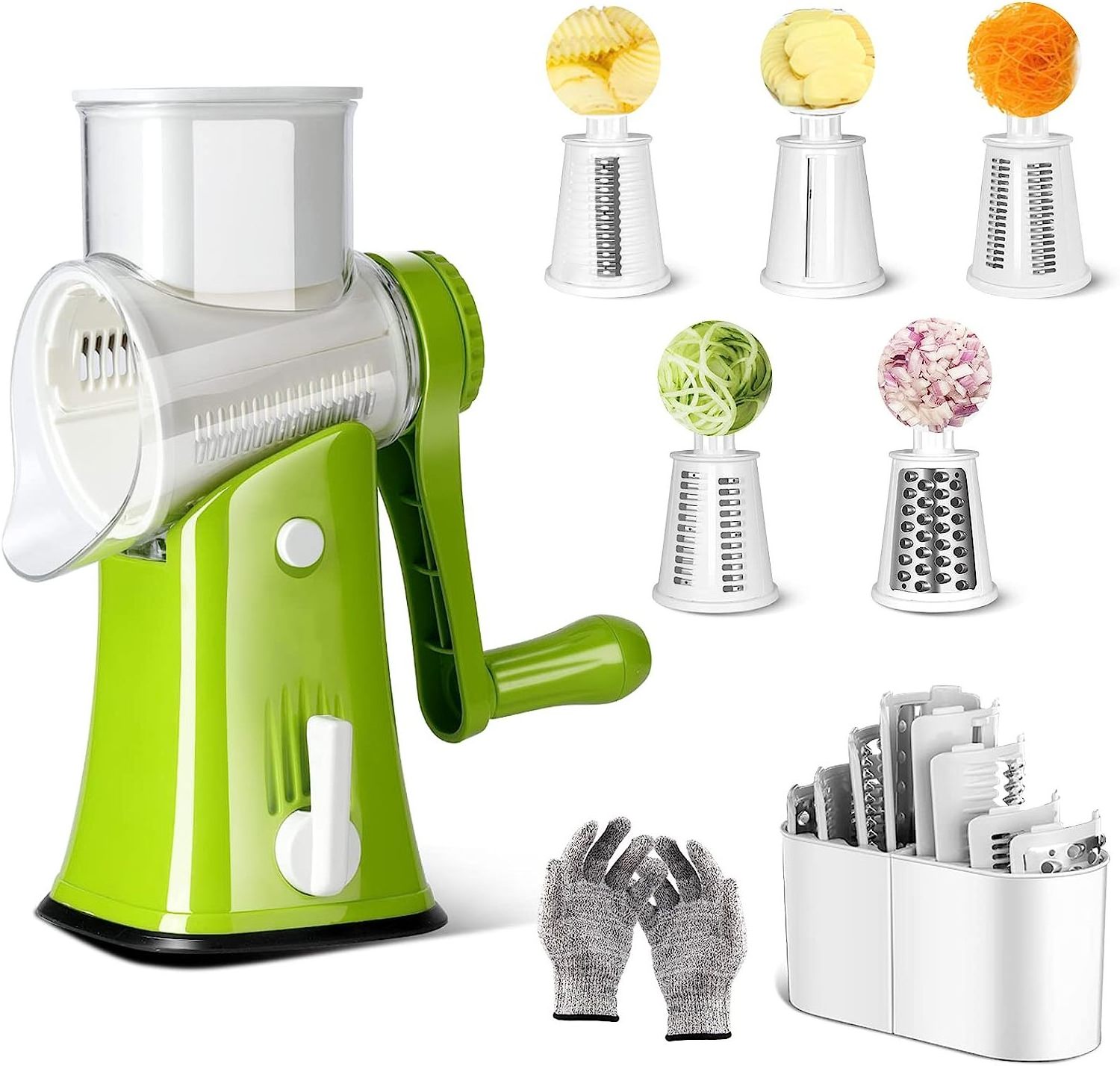 Hot sale  Rotary Cheese Grater, Handheld Vegetable Slicer with 5 Stainless Steel Blades for different goods