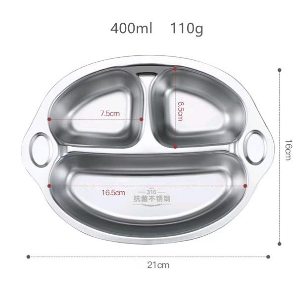 Large Reusable Stainless Steel Dinner Plates with 4/5 Compartments School Snack Food Serving Tray for Children Pattern Design