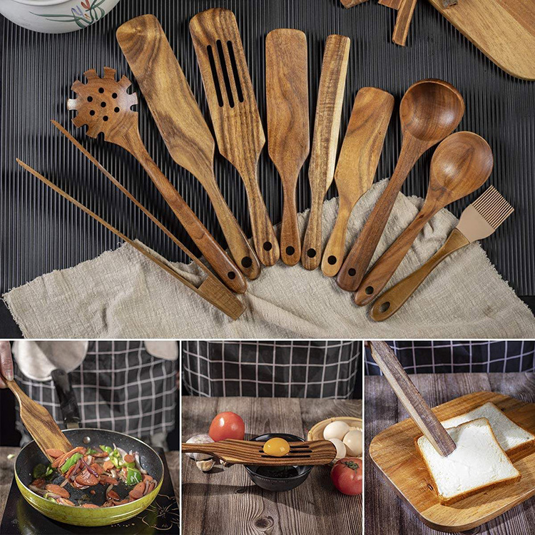 High quality Kitchen Accessories Cooking Tools Utensils Kitchen Cookware Wooden Kitchen Utensil Set For Home