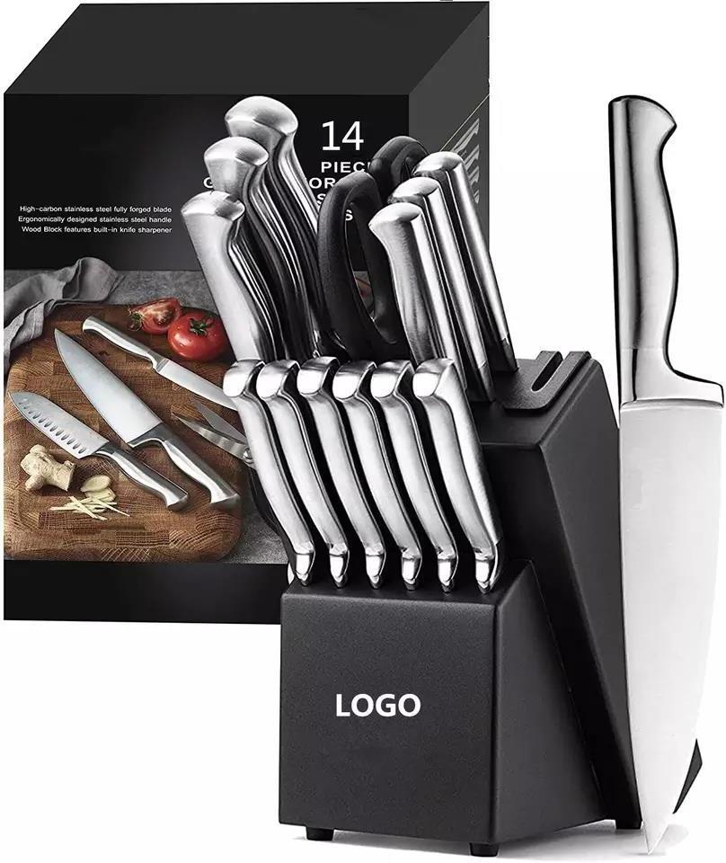 14 Pieces Kitchen Knives Stainless Steel Hollow Handle Self Sharpening Chef Kitchen Knife Set