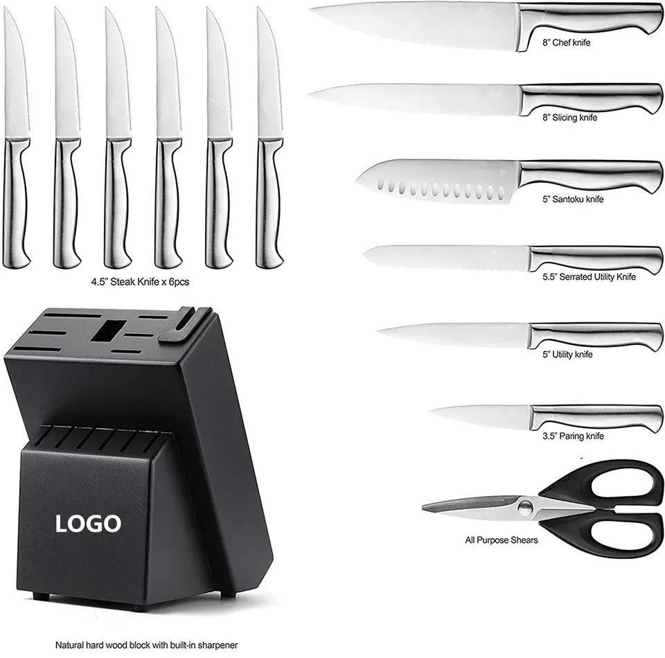 14 Pieces Kitchen Knives Stainless Steel Hollow Handle Self Sharpening Chef Kitchen Knife Set