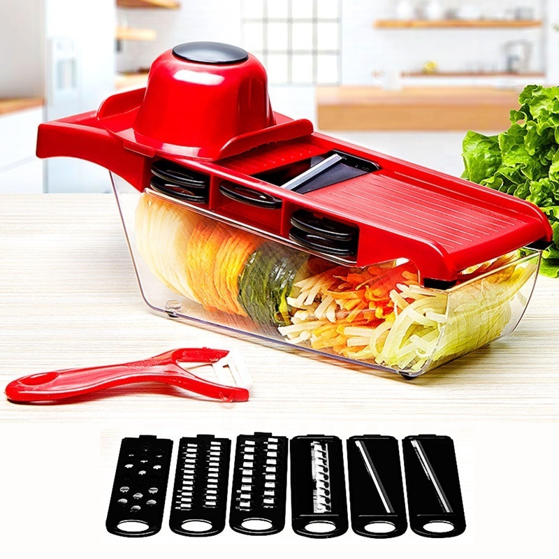 6 in 1 Multifunctional Vegetable Cutter Manual Dicer Julienne Spiral Mandoline Fruit Onion Potato Slicer Grater Chopper