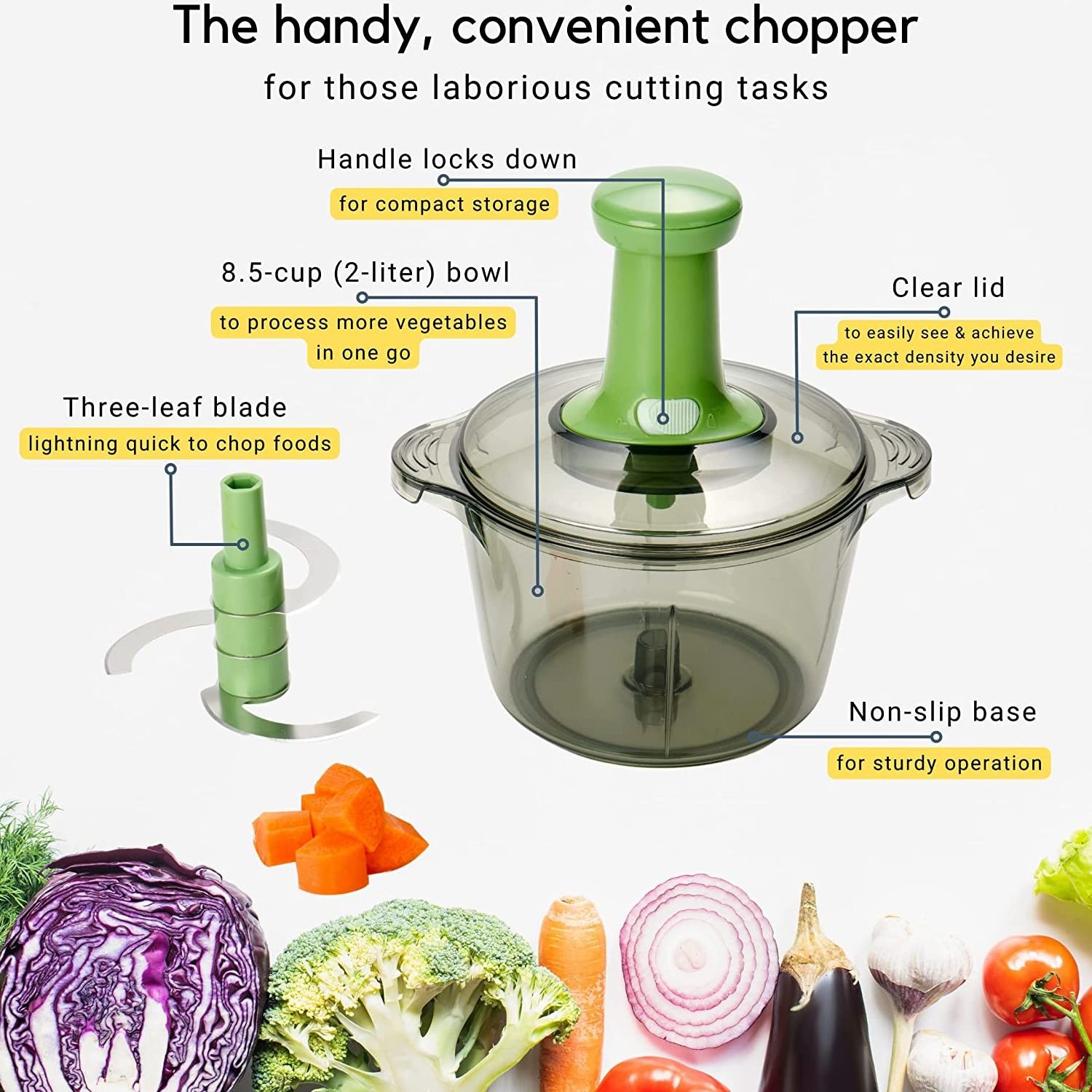 Quick Manual Hand Press Chopper to Chop Vegetables Hand Held Chopper Salad Spinner