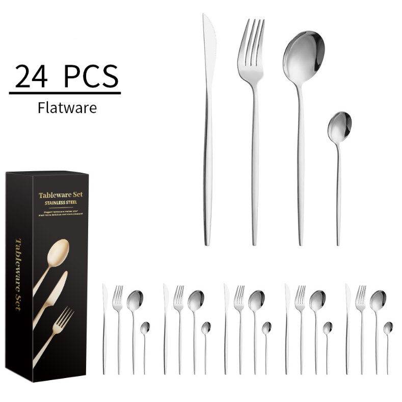 24 Pcs Luxury Disposable Gold Stainless Steel Cutlery Set Portugal Flatware including Spoon Fork Knife Flatware Set