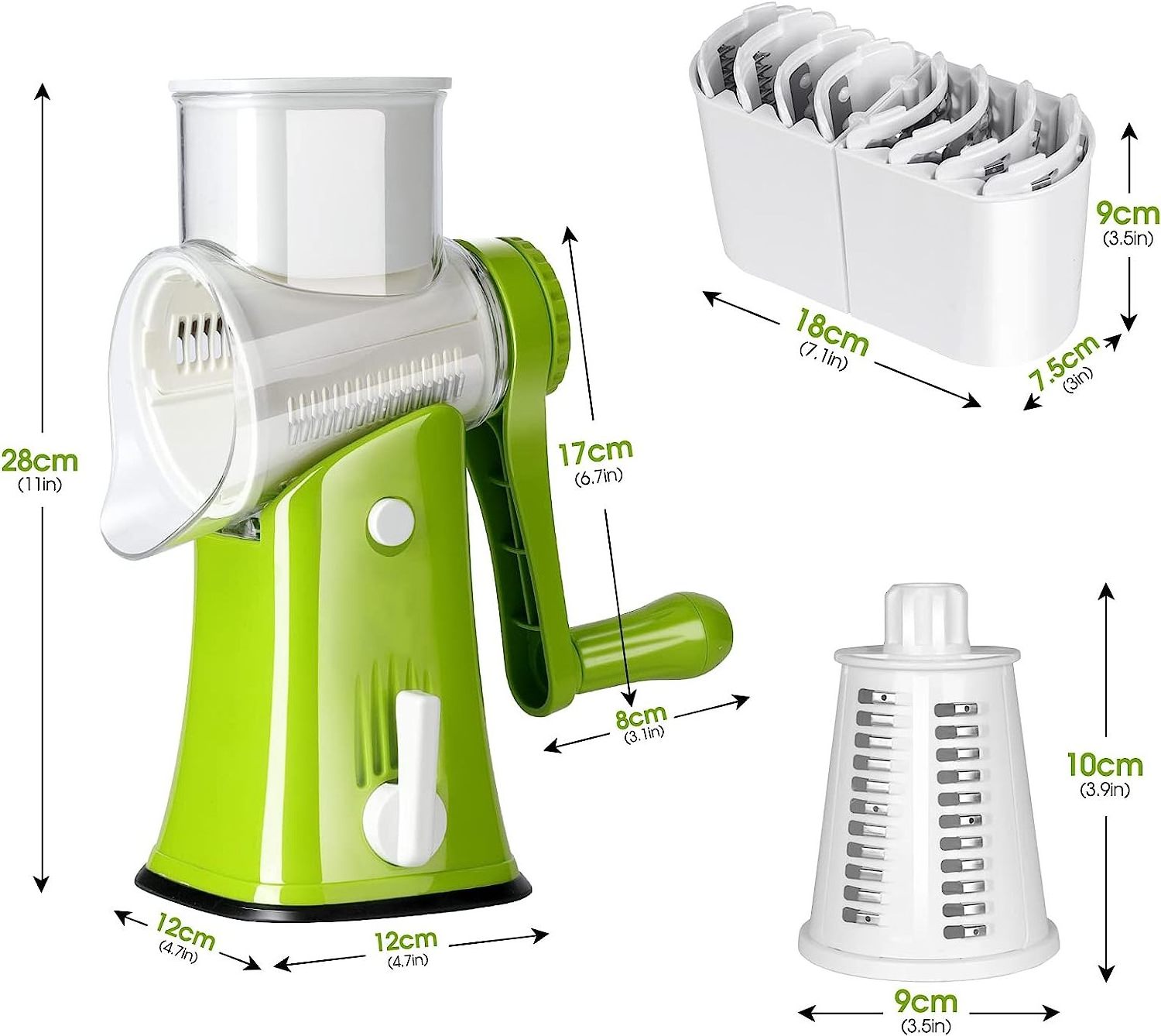 Hot sale  Rotary Cheese Grater, Handheld Vegetable Slicer with 5 Stainless Steel Blades for different goods