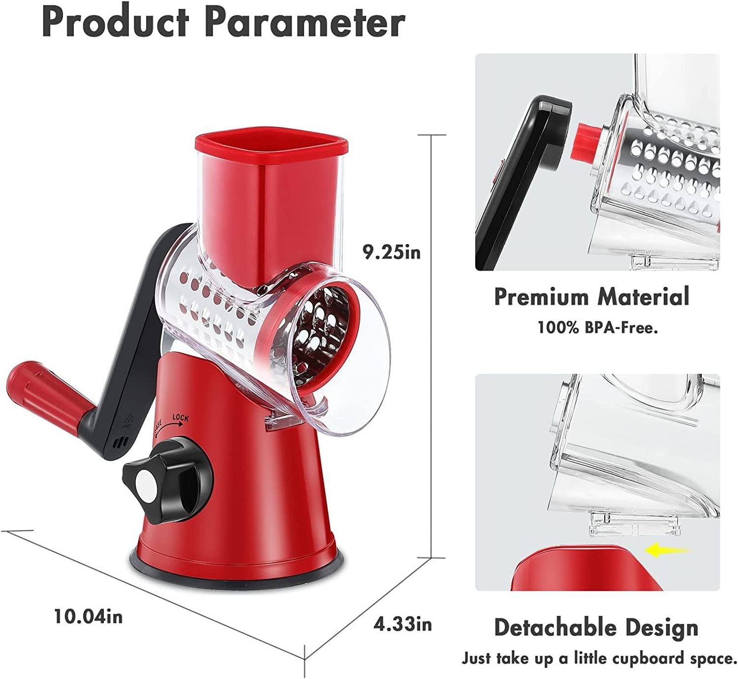 Hand Crank Cheese Grater with Handle Hand Held Rotary Grater