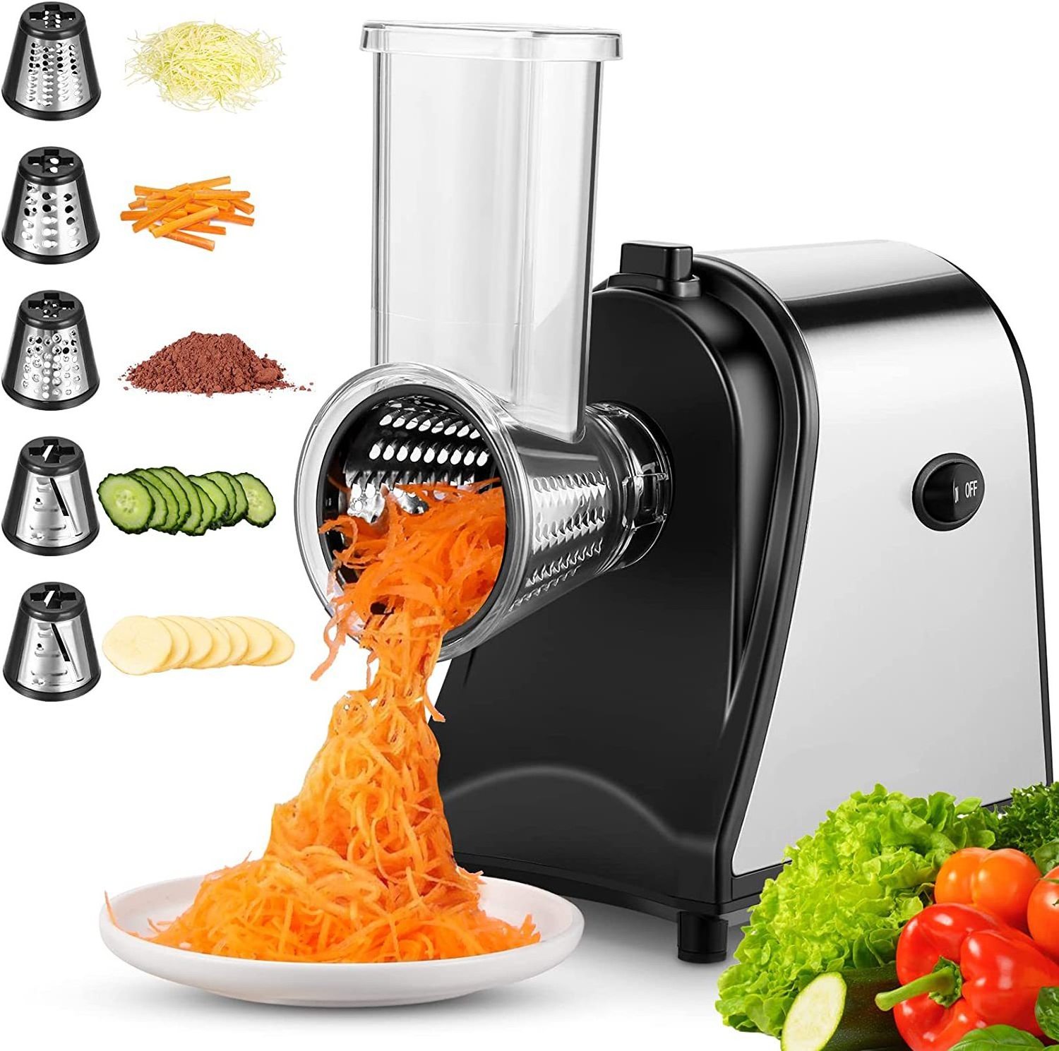 5 in 1 Electric Cheese Grater Rotary Electric Slicer Automatic Shredder Spiralizer for Veggies