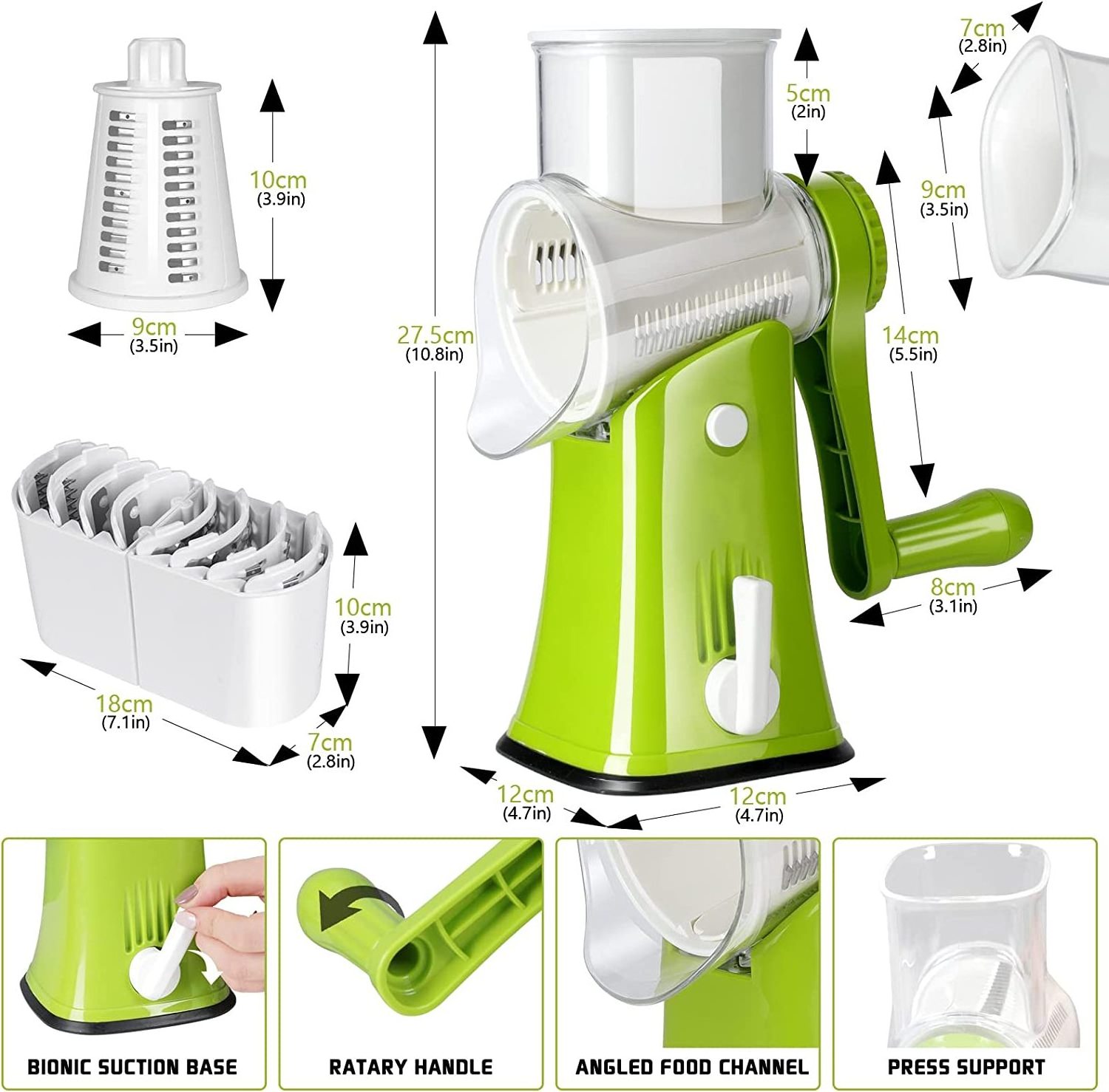 Hot sale  Rotary Cheese Grater, Handheld Vegetable Slicer with 5 Stainless Steel Blades for different goods