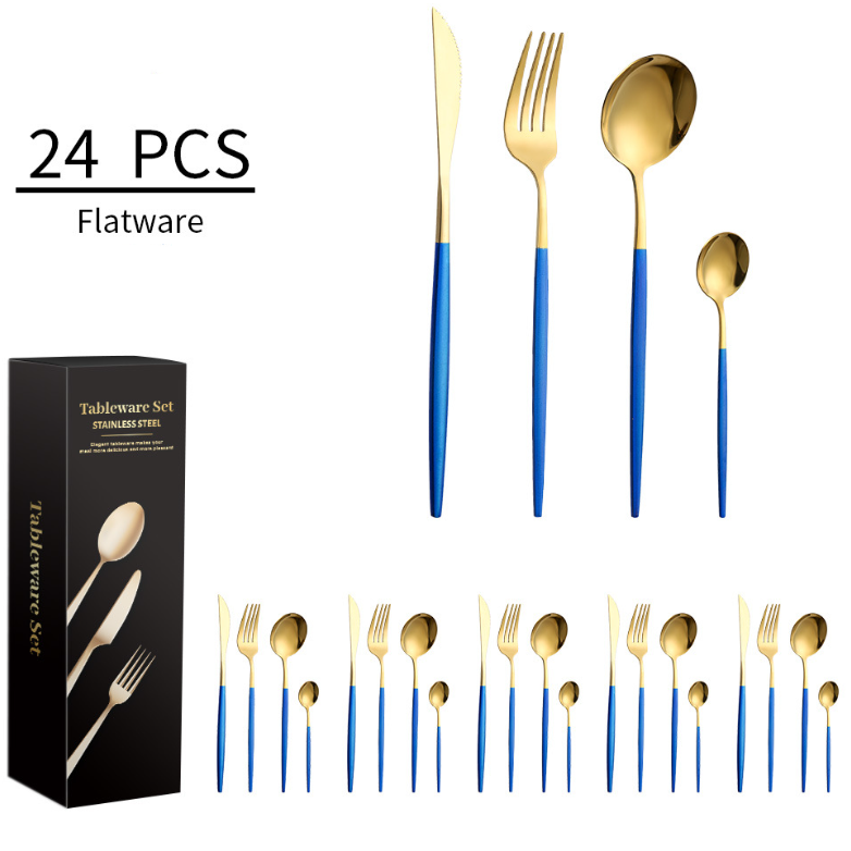 24 Pcs Luxury Disposable Gold Stainless Steel Cutlery Set Portugal Flatware including Spoon Fork Knife Flatware Set