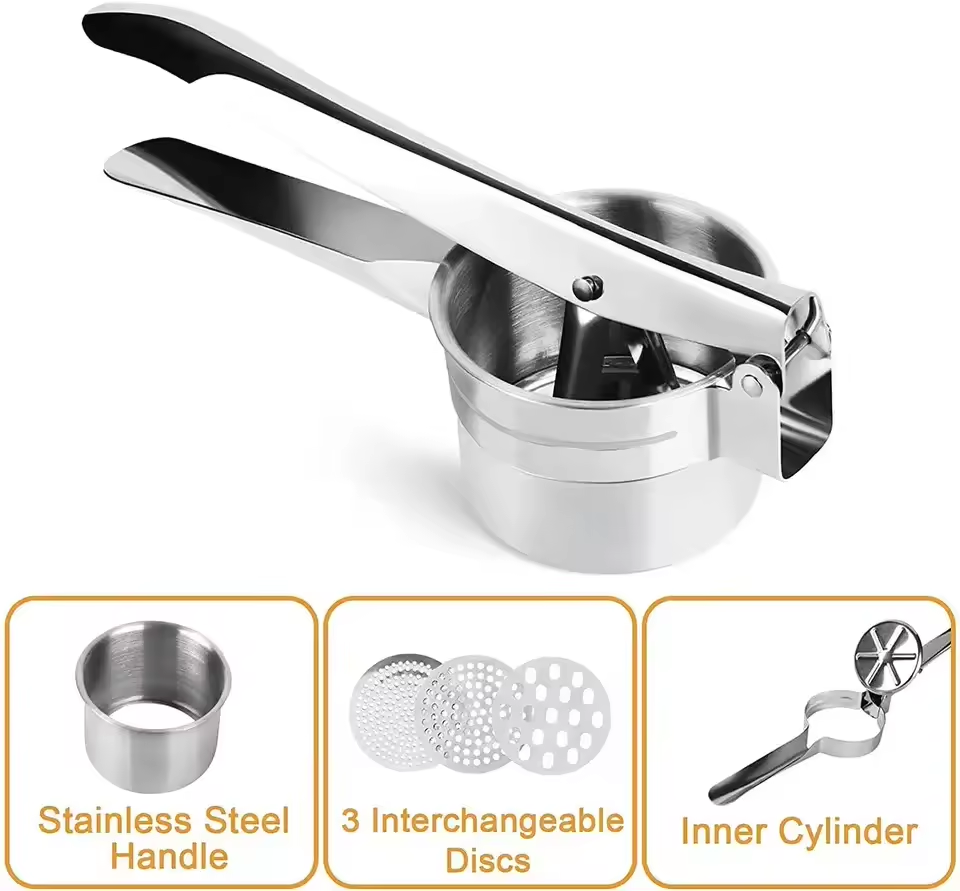 Potato Ricer Masher Premium Stainless Steel 3 Interchangeable Discs Manual Onions Potato Ricer