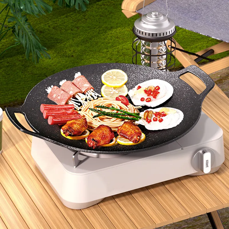 Outdoor camping high quality BBQ frying pan korean grill pan outdoor cooking food pan