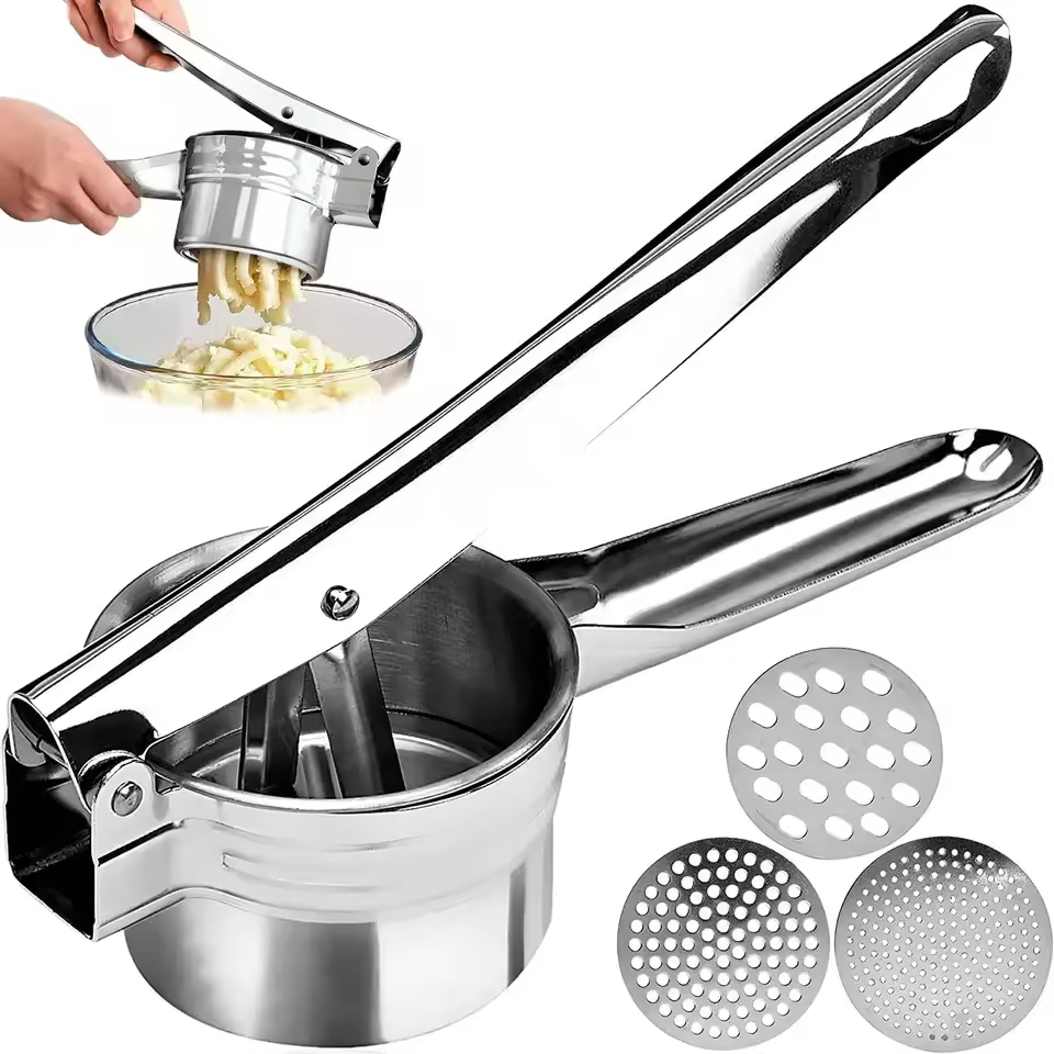 Potato Ricer Masher Premium Stainless Steel 3 Interchangeable Discs Manual Onions Potato Ricer