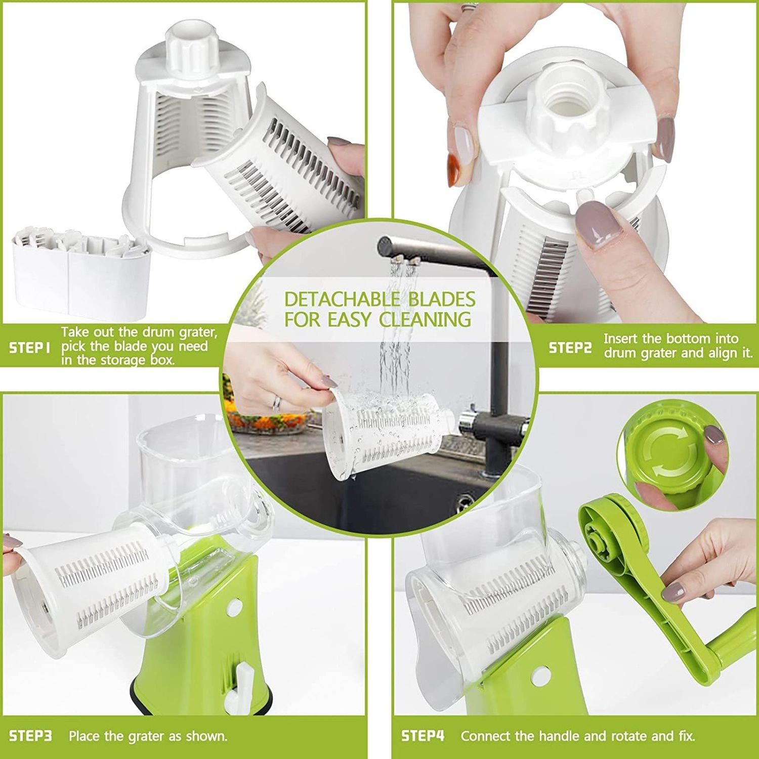 Hot sale  Rotary Cheese Grater, Handheld Vegetable Slicer with 5 Stainless Steel Blades for different goods