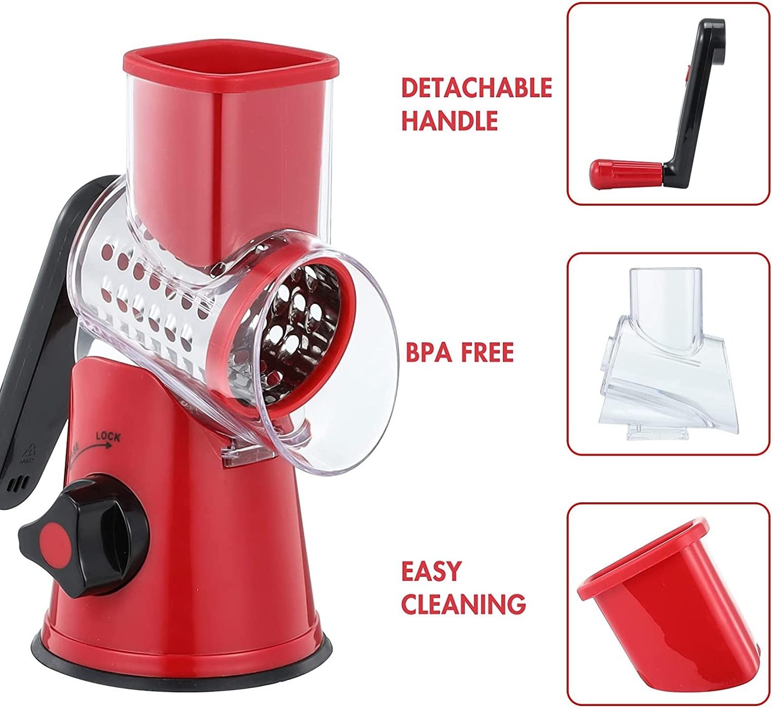 Hand Crank Cheese Grater with Handle Hand Held Rotary Grater