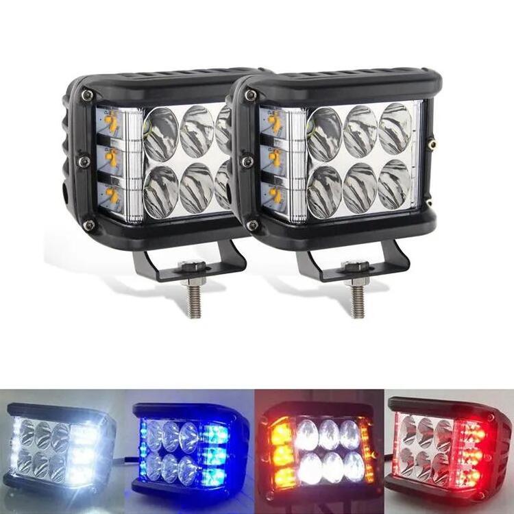 Dual Color 3 Side Shooter 72W LED Work Light Strobe Pod Light Bar Flashing driving fog Light For Truck SUV ATV 4WD