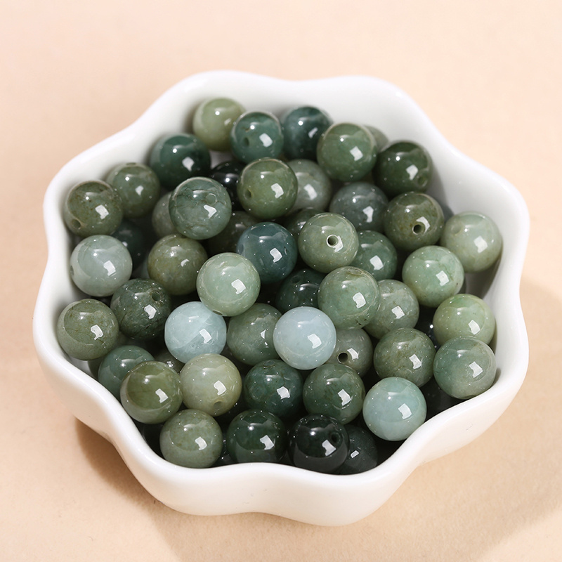 JD GEMS 6mm 8mm 10mm 12mm Authentic Real Light Dark Color Natural Myanmar Emerald Jade Loose Stone Beads for Jewelry Making