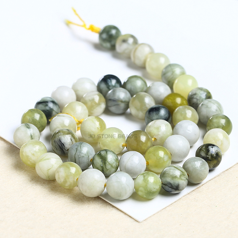 Factory price Natural Flower Jade Stone Round Loose Beads 4 6 8 10MM Pick Size For Jewelry Making Needlework DIY Accessories