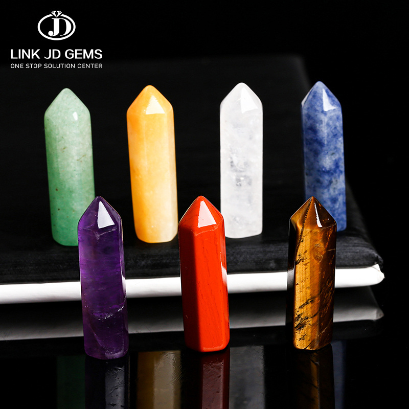 JD GEMS High End Crystal Point Repair Healing Stick 8*30mm Natural Green Aventurine Quartz Jade Jasper Stone Hexagonal Column