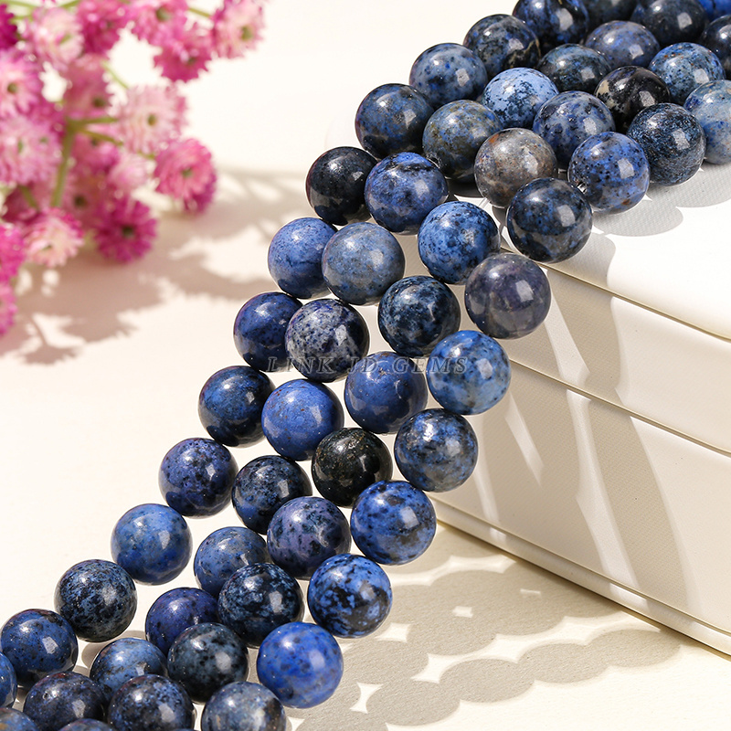 JD Semi Precious Dark Blue Color Gemstone Beads 6mm 8mm 10mm Natural Dumortierite Stone Round Loose Beads for Jewelry Making