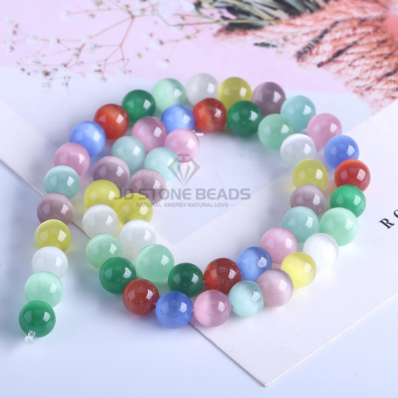 Wholesale Multicolor Optional 4-14mm Smooth Cat Eye Stone Round Beads Glass Cat Eye Round Loose Spacer Beads For Jewelry Making