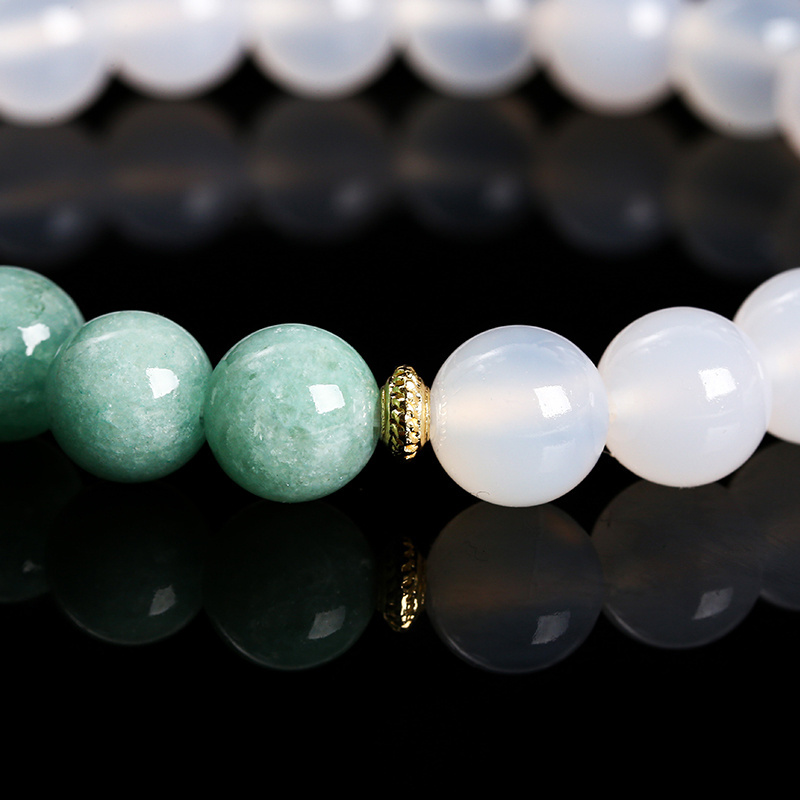 JD GEMS Simple Antique Style Fresh and Fairy Artistic Jewelry Natural White Agate Myanmar Jade Beads Bracelet with Lotus Seed