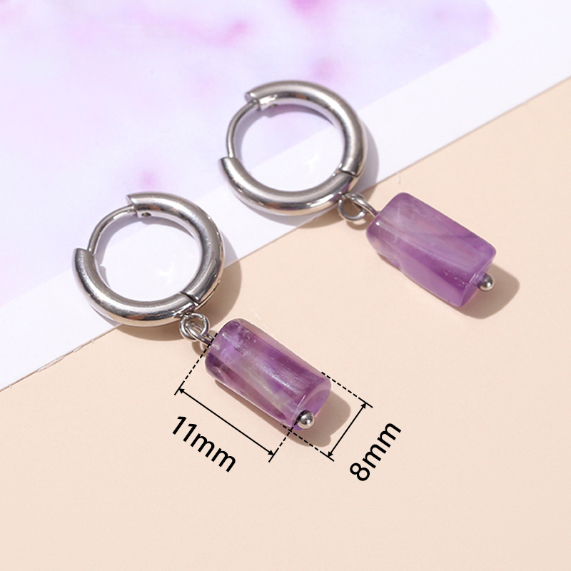 Hot Selling  Gemstone  Stainless Steel Earrings High Quality Quartz Jade Round Buckle Earrings Wholesale Women Jewelry