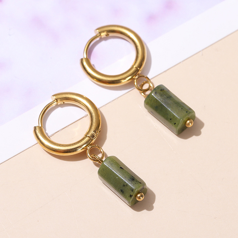 Hot Selling  Gemstone  Stainless Steel Earrings High Quality Quartz Jade Round Buckle Earrings Wholesale Women Jewelry