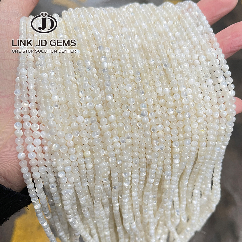 JD GEMS Wholesale 2 3 4mm Natural White Mother of Pearl Shell Beads Round Shells Loose Beads For jewelry Making