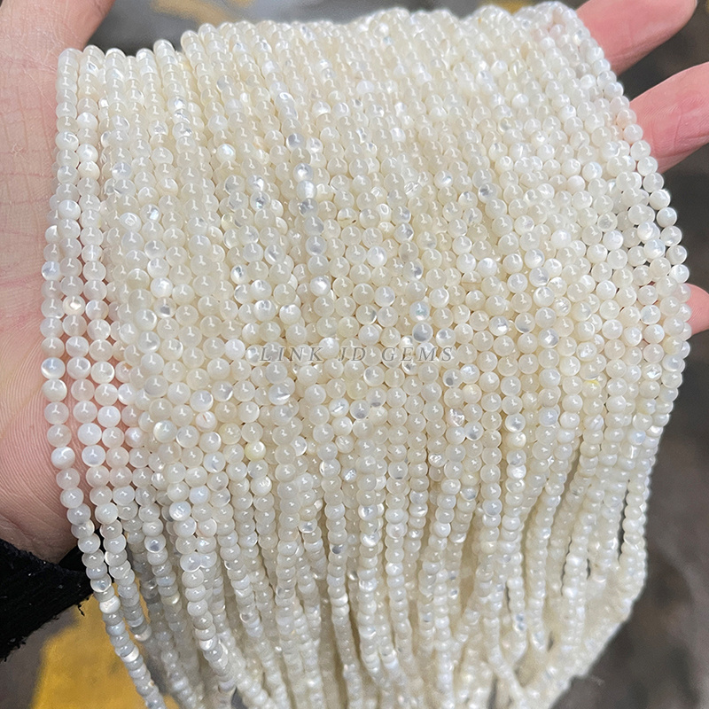 JD GEMS Wholesale 2 3 4mm Natural White Mother of Pearl Shell Beads Round Shells Loose Beads For jewelry Making