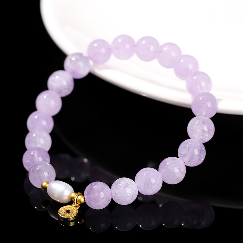 JD GEMS Semi Precious Gemstone Purple Energy Stone Healing Bracelets Natural Lavender Amethyst Pearl Rice Bead Bracelet