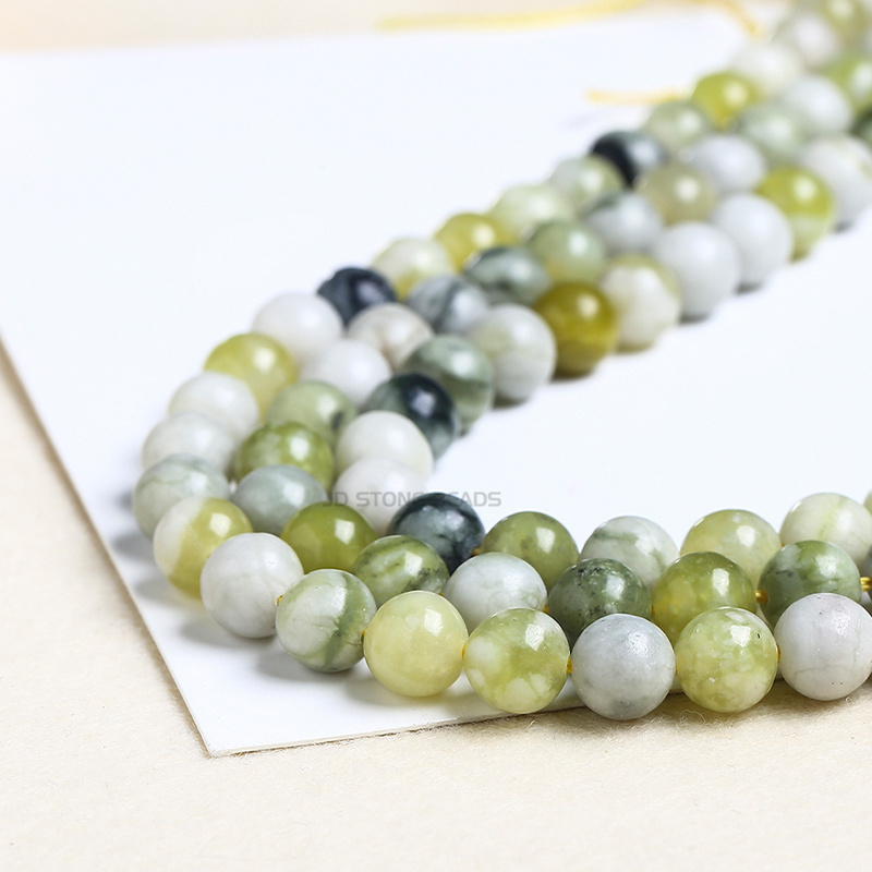 Factory price Natural Flower Jade Stone Round Loose Beads 4 6 8 10MM Pick Size For Jewelry Making Needlework DIY Accessories