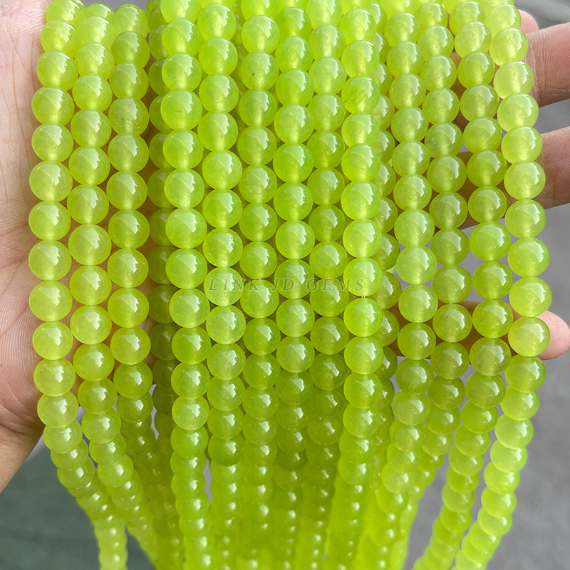 JD 4-14mm Natural Brilliant Round Loose Stone Bead High Quality Dyed Color Apple Green Chalcedony Stone Beads for Jewelry Making