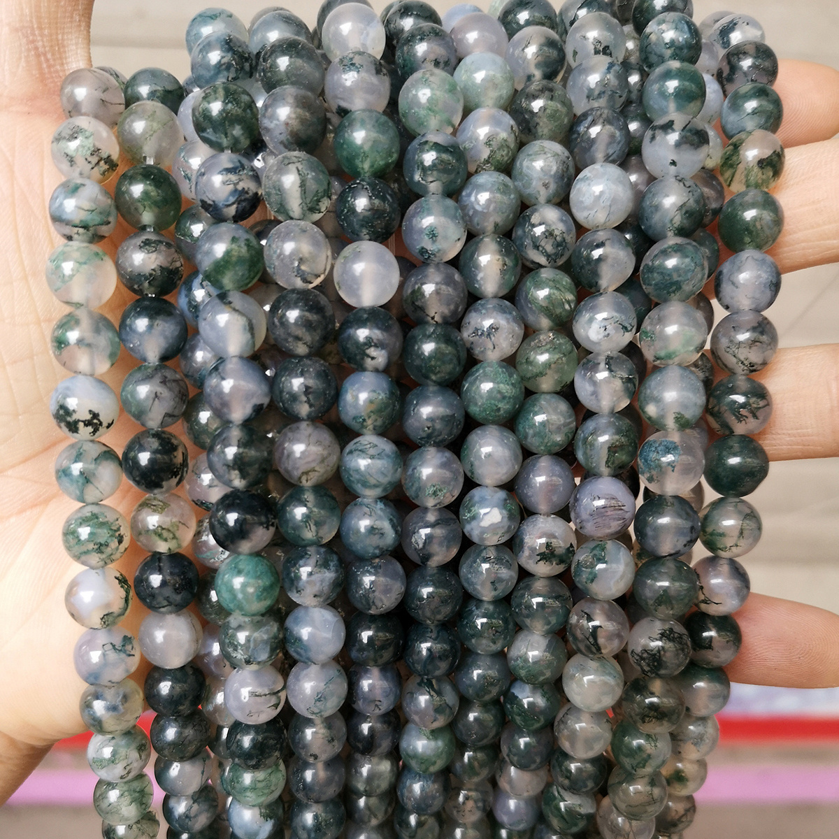 JD GEMS 4 6 8 10 12MM Pick Size Bracelet Accessory Natural Grass Agate Moss Agates Gemstone Beads Loose Beads For Jewelry Making