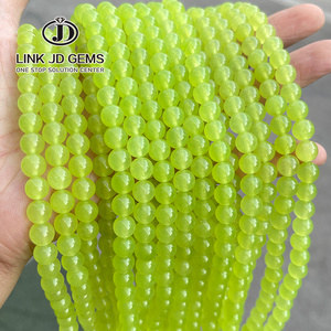 JD 4-14mm Natural Brilliant Round Loose Stone Bead High Quality Dyed Color Apple Green Chalcedony Stone Beads for Jewelry Making