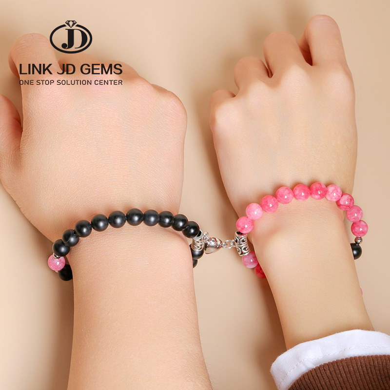 JD GEMS Wholesale customized natural stone Beads Heart Magnet Couple Bracelet Stainless Steel Bracelet for Couple