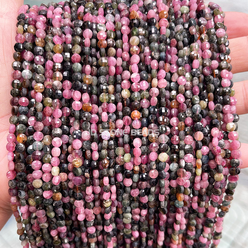 4x3mm Faceted Coin Shape Beads Natural Tourmaline Pink Quartz Sodalite Green Jade Loose Beads For Jewelry Making