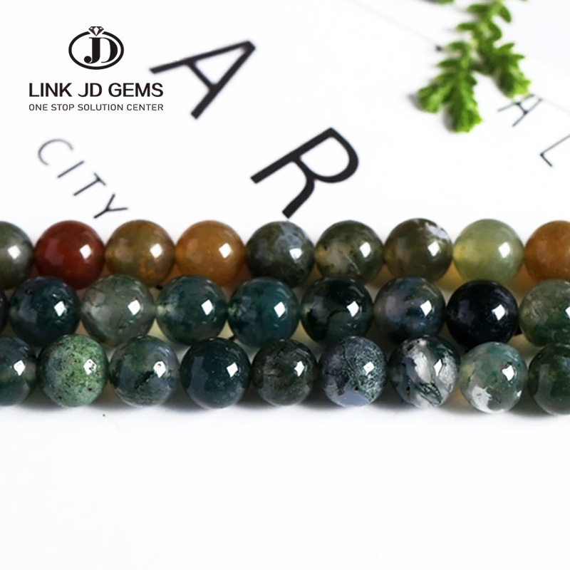 JD GEMS 4 6 8 10 12MM Pick Size Bracelet Accessory Natural Grass Agate Moss Agates Gemstone Beads Loose Beads For Jewelry Making