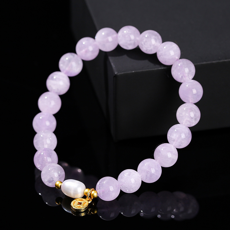 JD GEMS Semi Precious Gemstone Purple Energy Stone Healing Bracelets Natural Lavender Amethyst Pearl Rice Bead Bracelet