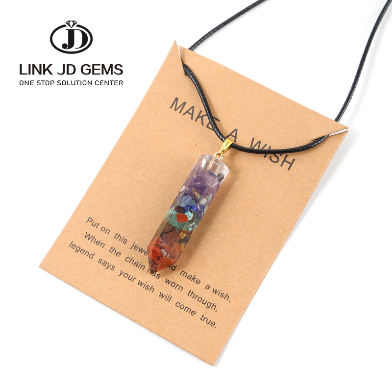 JD Hexagon Column Quartz Necklace Pendant Natural Stone Bullet Crystal Pendant Necklace Bohemian Necklace