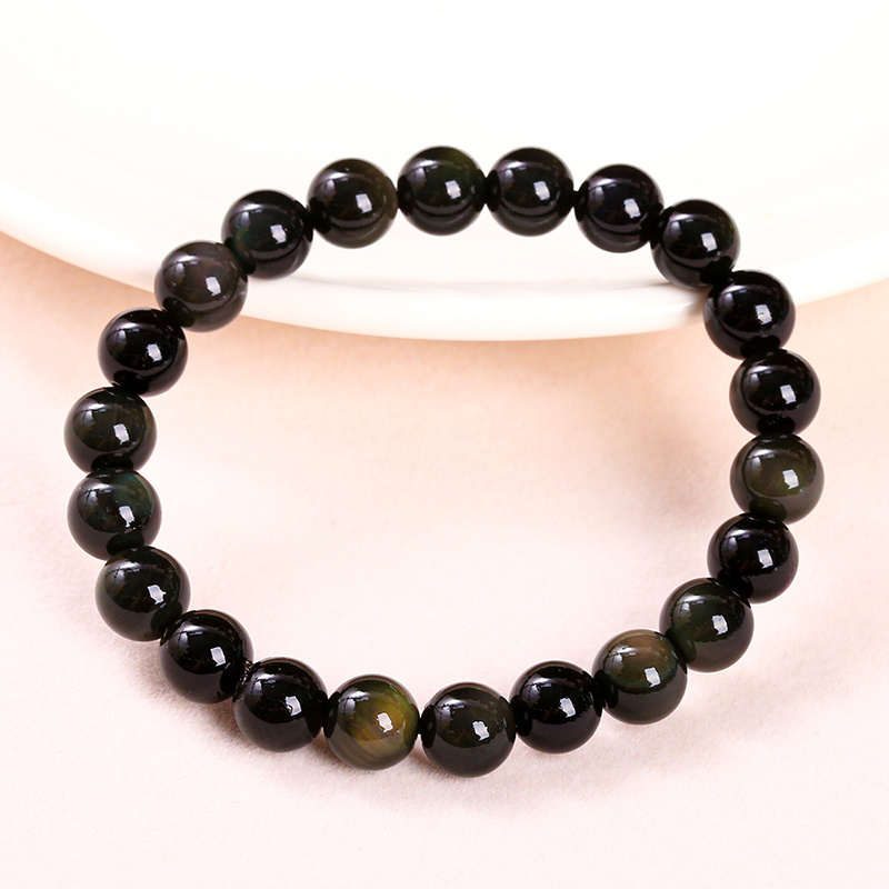 JD GEMS Healing Crystal Energy Quartz Chakras Jewelry 6mm 8mm 10mm 12mm Bead 5A 7A Natural Black Obsidian Bead Stretch Bracelet