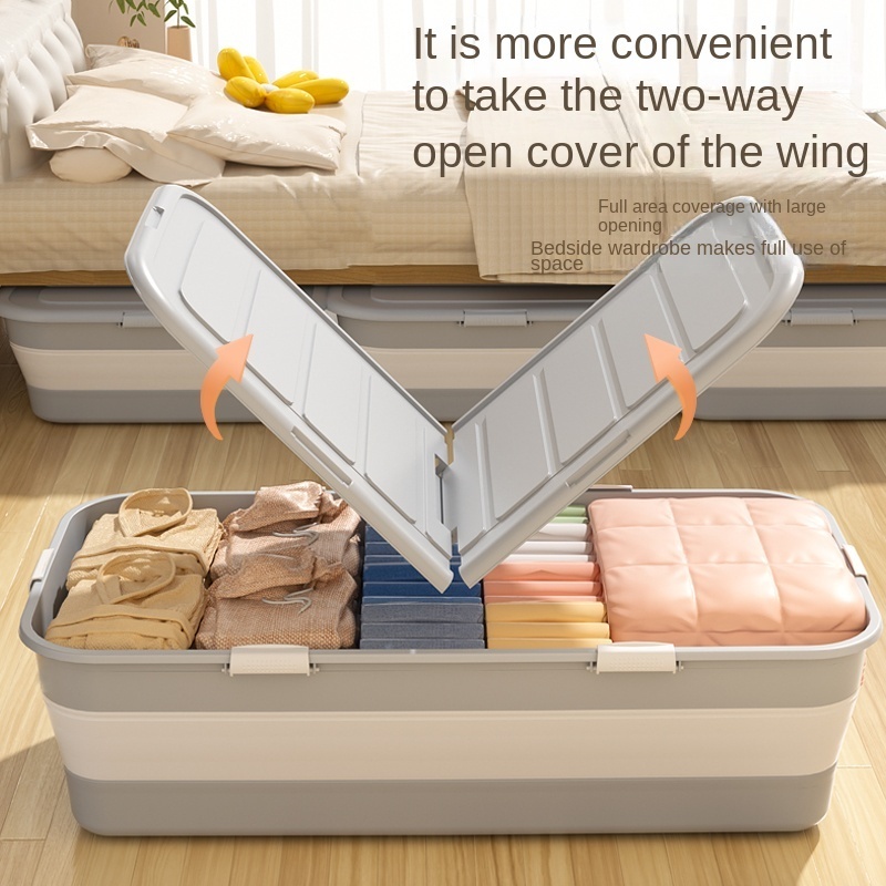 Bed Bottom Storage Box Drawer Clothes Household Belt Pulley Stackable Seam Flat Narrow Type Plastic Box Storage