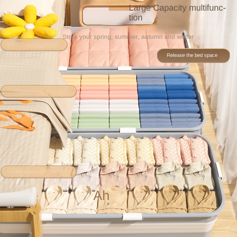 Bed Bottom Storage Box Drawer Clothes Household Belt Pulley Stackable Seam Flat Narrow Type Plastic Box Storage