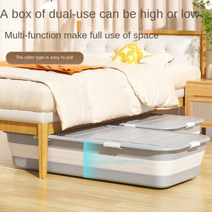 Bed Bottom Storage Box Drawer Clothes Household Belt Pulley Stackable Seam Flat Narrow Type Plastic Box Storage