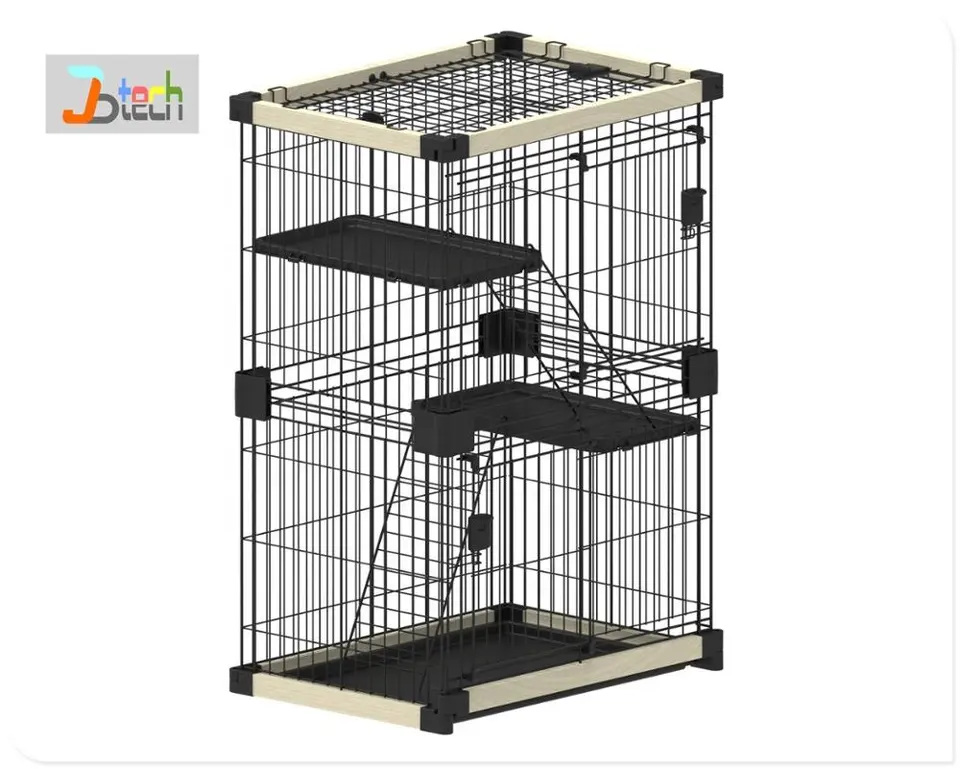 3 Platforms 3 Front Doors 2 Ramp Ladders Foldable Pink Metal Cat Crate