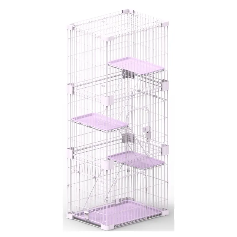 Handmade Metal Pet Cat Hotel Cage Pink For Cat With Adjustable Resting Platforms